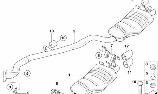 Embellecedor de Tubo de Escape Cromado para BMW X3 E83N (OEM 18303450973). Original BMW