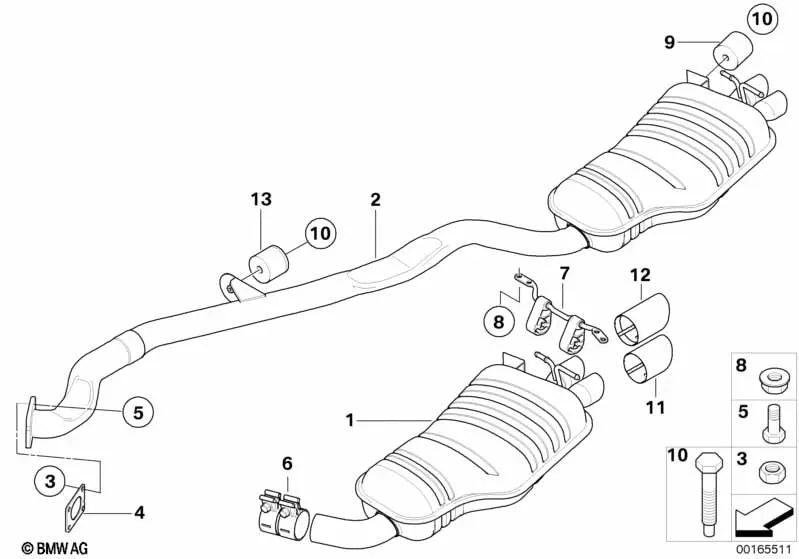 Silenciador trasero para BMW E83N (OEM 18303427788). Original BMW.