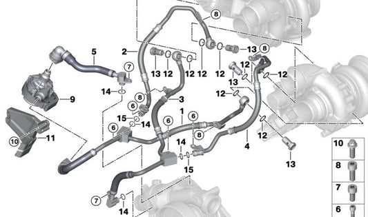 Tubería de refrigerante de retorno para BMW Serie 5 G90, Serie 7 G70, X5 F95N, G05N, X6 F96N, G06N, X7 G07N, XM G09 (OEM 11539797656). Original BMW