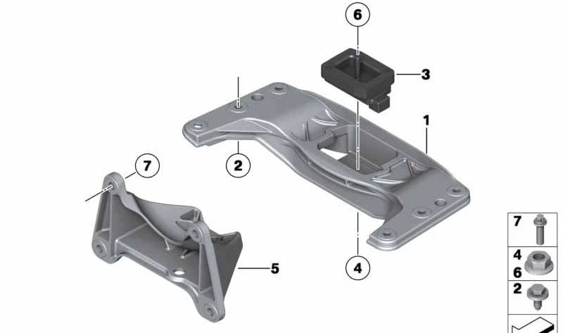 Soporte de transmisión para BMW Serie 5 F07, F10, F11, F18, Serie 6 F06, F12, F13, Serie 7 F01, F02 (OEM 22326777613). Original BMW