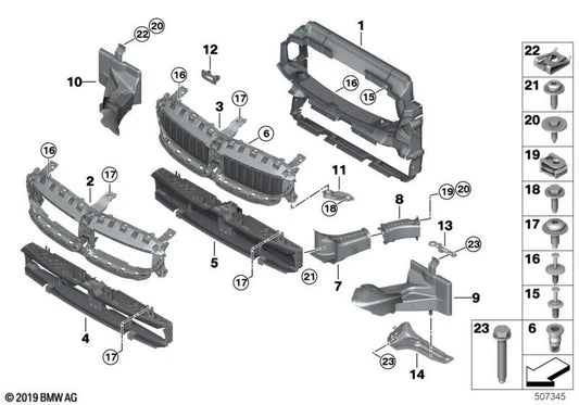 Guía de aire para radiador desplazado derecha para BMW Serie 3 G20N (OEM 51748085432). Original BMW