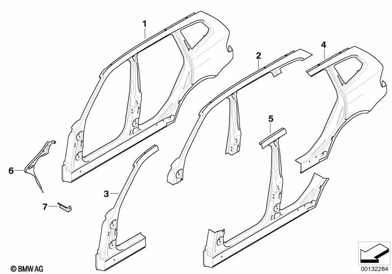 Estructura lateral derecha para BMW X3 E83, E83N (OEM 41003449742). Original BMW