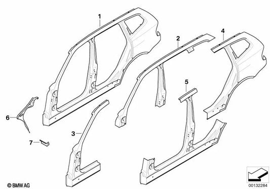 Estructura lateral derecha para BMW X3 E83, E83N (OEM 41003449742). Original BMW