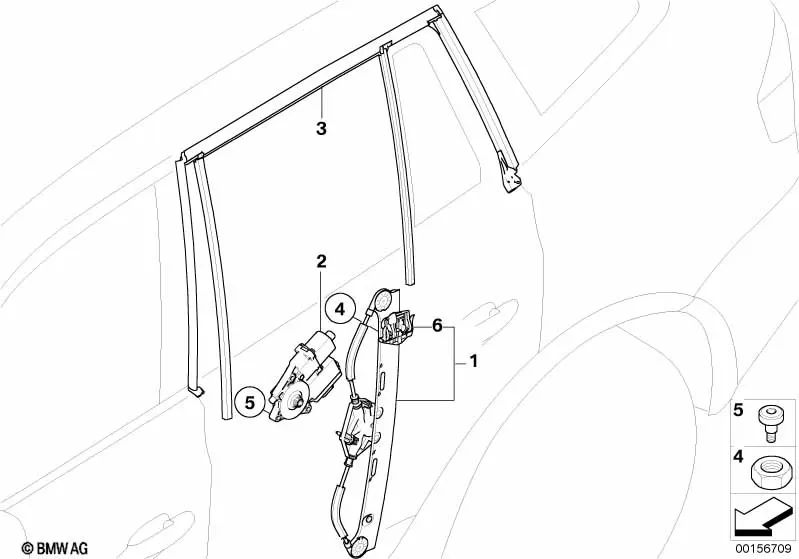 Elevador de ventanilla sin motor trasero derecho para BMW X3 E83, E83N (OEM 51353448252). Original BMW