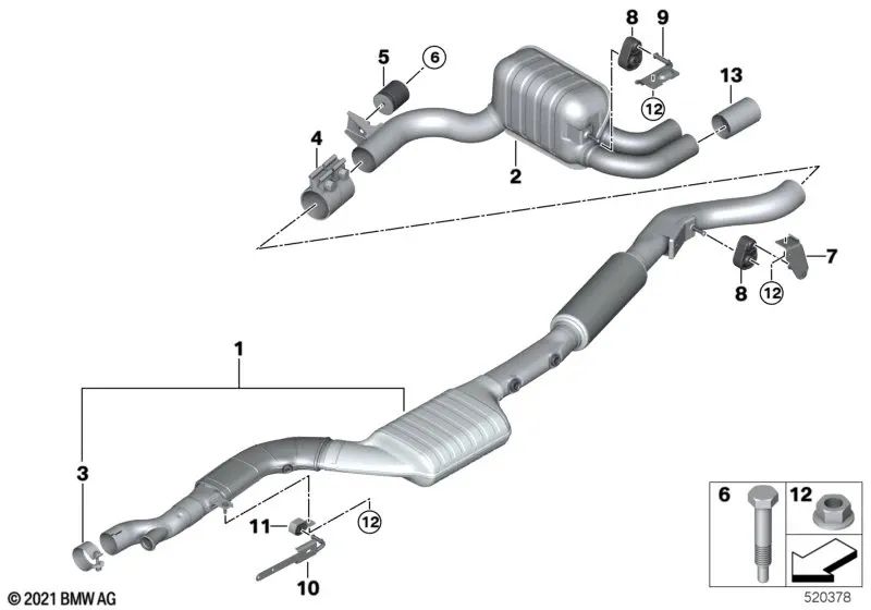 Soporte de goma para BMW F20N, F21N, F22N, F23N, F30, F30N, F31, F31N, F32N, F33N, F36N (OEM 18208570668). Original BMW.