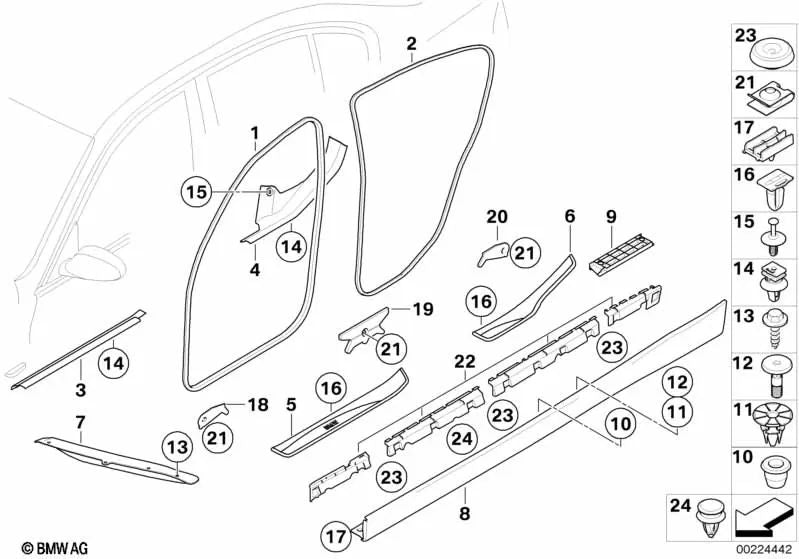 Einstiegsleiste delantera para BMW Serie 3 E90, E90N, E91, E91N (OEM 51477146332). Original BMW