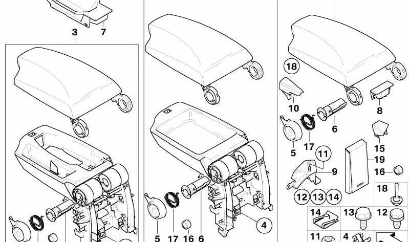 Tapa Apoyabrazos Central para BMW E81, E82, E87 (OEM 51167124592). Original BMW