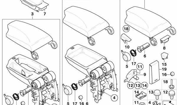 Tapa Apoyabrazos Central para BMW E81, E82, E87 (OEM 51167124592). Original BMW