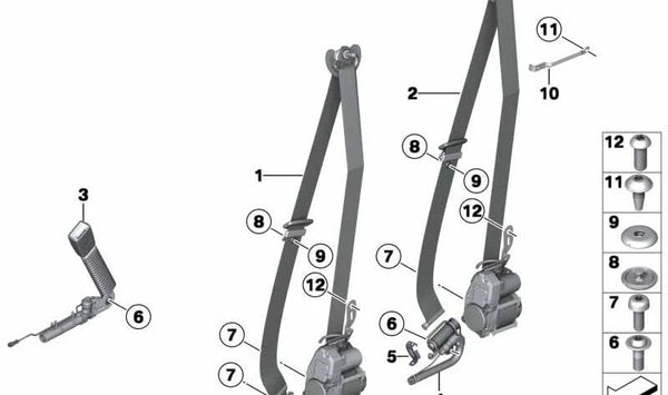 Cinturón de seguridad delantero izquierdo OEM 72117382389 para BMW Serie 7 (F01, F02). Original BMW