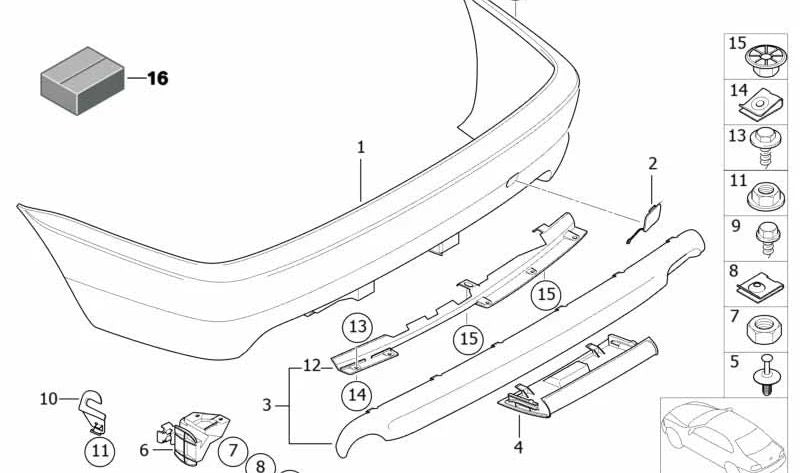 Paragolpes trasero imprimado OEM 51127893071 para BMW Serie 3 (E46). Original BMW.