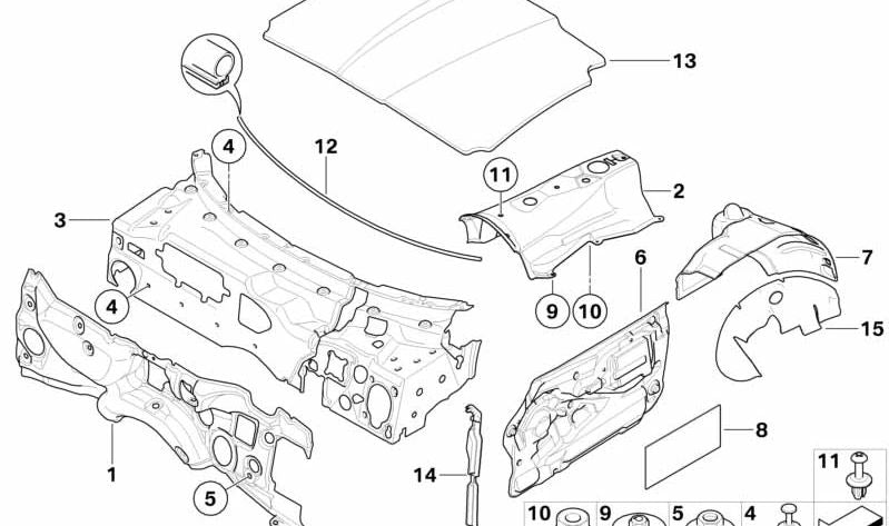 Aislamiento acústico puerta izquierda para BMW Z4 E85, E86 (OEM 51487016655). Original BMW