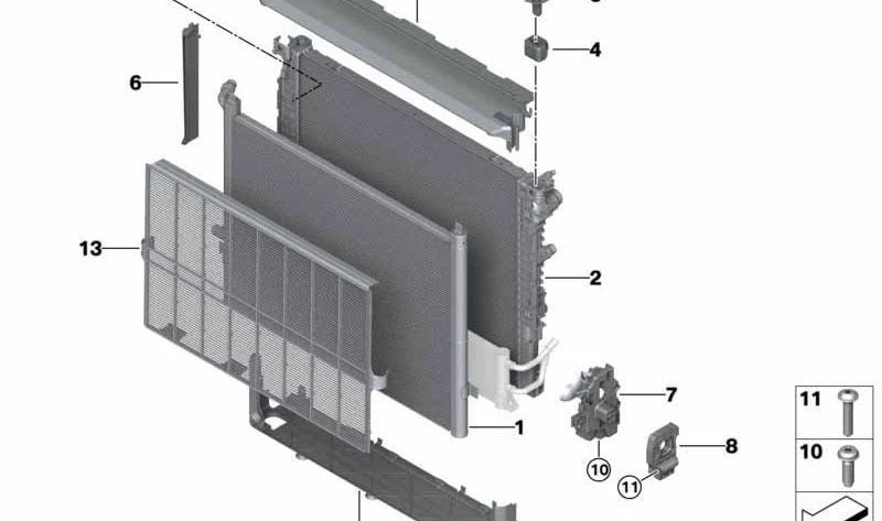 Radiador de refrigerante OEM 17118743663 para BMW G30, G32, G11, G12. Original BMW.