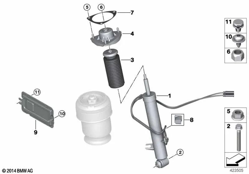 Amortiguador trasero derecho para BMW X5 F15, X6 F16 (OEM 37106875090). Original BMW.