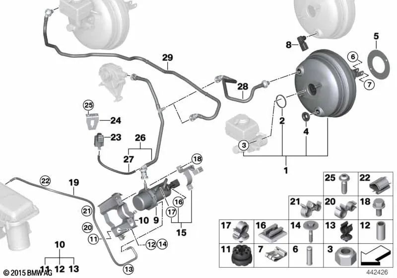 Vacuum line with non-return valve for BMW F15 (OEM 11667638502). Original BMW