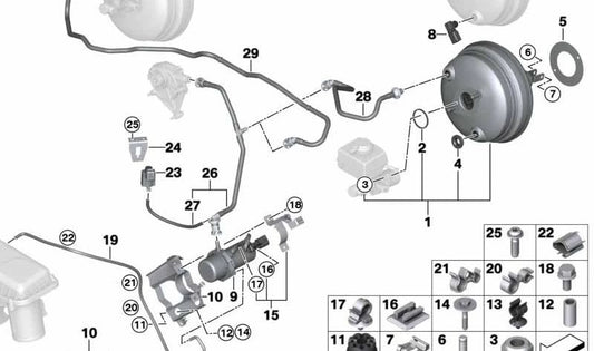 Tubo de vacío con válvula antirretorno OEM 11667641063 para BMW F15, F16, F25, F26. Original BMW.