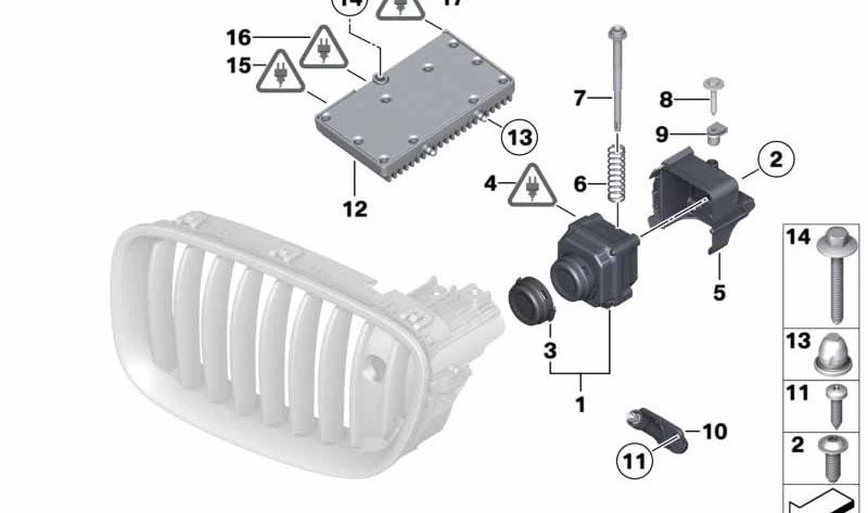 Soporte embellecedor rejilla parachoques OEM 51137203207 para BMW F07. Original BMW.