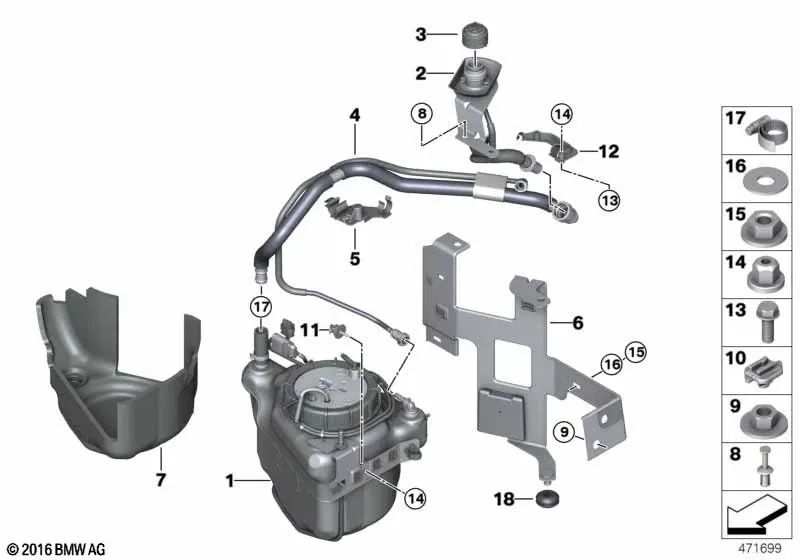 Pasador de bloqueo para BMW E90N, E70, E71, X5 E70N, X6 (OEM 16197209827). Original BMW.