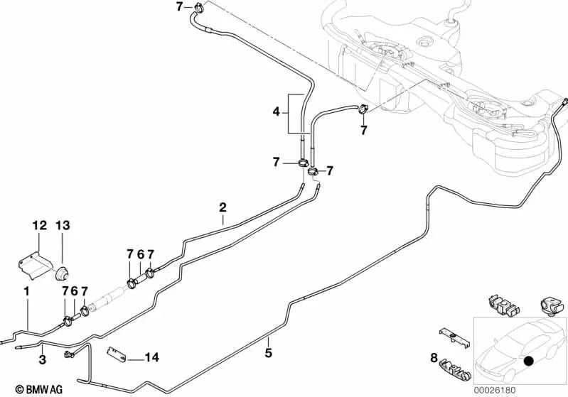 Tubería de retorno de combustible para BMW Serie 3 E46 (OEM 16126752186). Original BMW