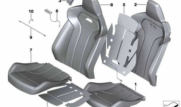 Parte del tapizado del asiento deportivo de cuero para BMW Serie 2 F87N, Serie 3 F80, F80N, Serie 4 F82, F82N (OEM 52108058456). Original BMW.