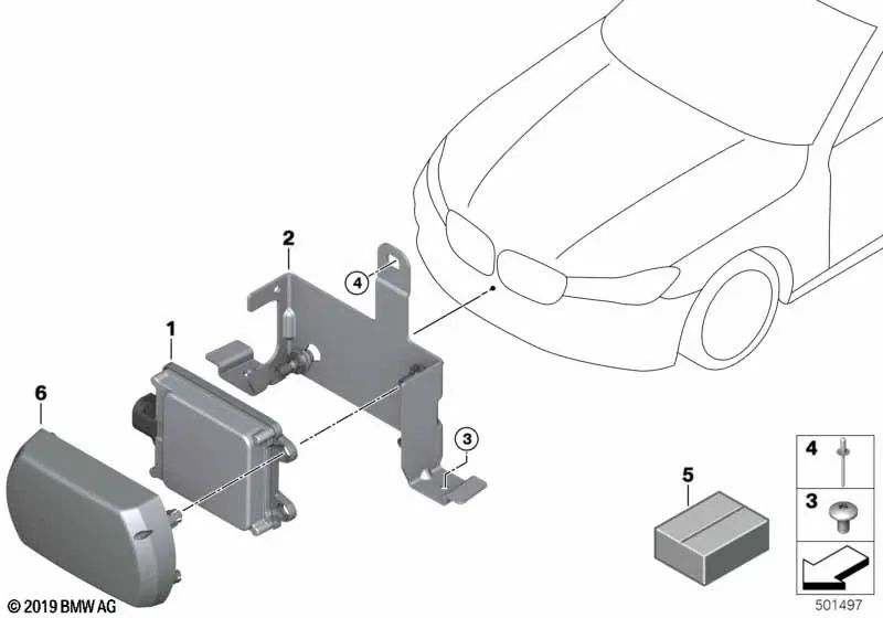 Sensor de radar frontal de largo alcance para BMW F90, G30, G31, G38, G32, G11, G12, F97, G01, G08, F98, G02 (OEM 66315A58DA3). Original BMW.