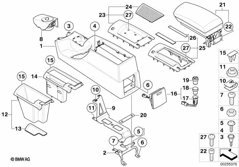 Center Armrest Storage Tray Mat for BMW X3 E83 (OEM 51163403534). Original BMW