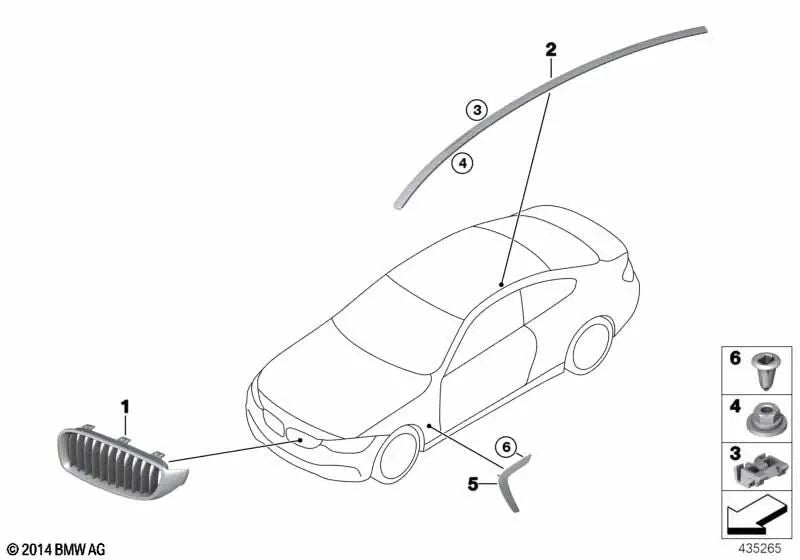 Primed roof moulding right for BMW F32, F32N (OEM 51137341892). Original BMW