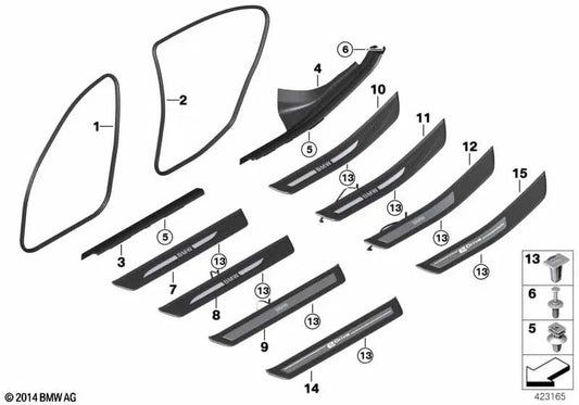 Beleuchtete Zugangsabdeckung vorne rechts für BMW 5er F10N, F11N, F18N (OEM 51477337018). Original BMW.