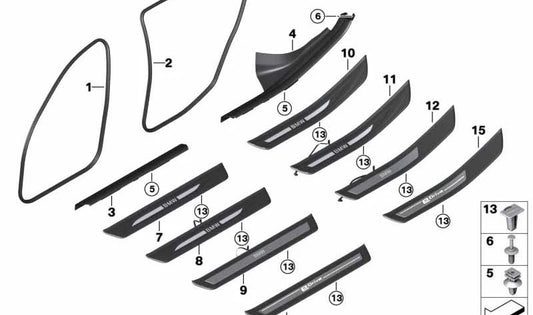 Cubierta entrada trasera derecha para BMW Serie 5 F18, F18N (OEM 51477203606). Original BMW