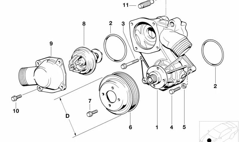 Pompa dell'acqua OEM 11510004161 per BMW E32. BMW originale.