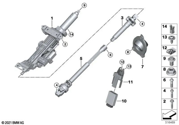 Soporte de control de la columna de dirección para BMW Serie 5 F90, G30, G31, G38, Serie 6 G32, Serie 7 G11, G12, Serie 8 G14, G15, G16, i I20, X5 F95, G05, G18, X6 F96, G06, X7 G07 (OEM 32306891640). Original BMW.