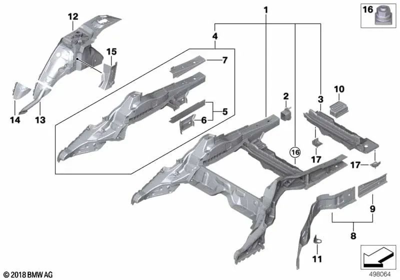 Left side member closing plate for BMW F90, G30 (OEM 41007431495). Original BMW