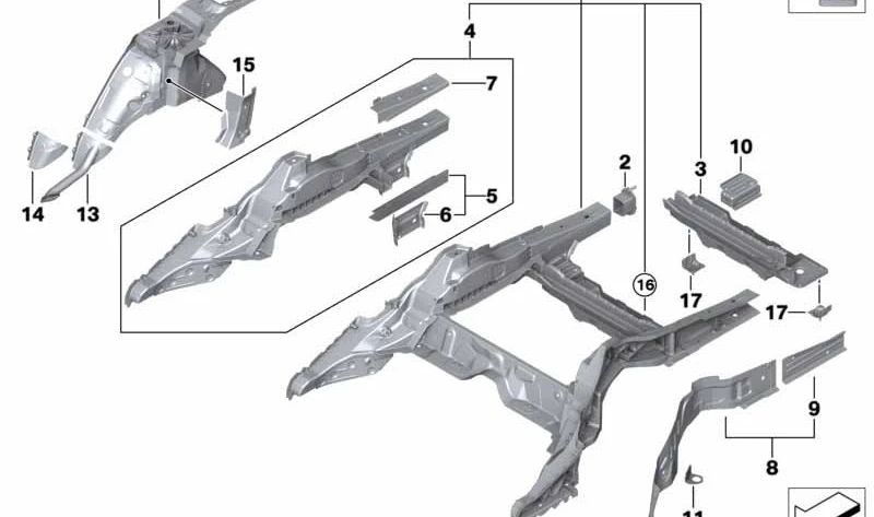 Paso de rueda trasero mitad interna izquierda para BMW F90, G30 (OEM 41007431591). Original BMW.