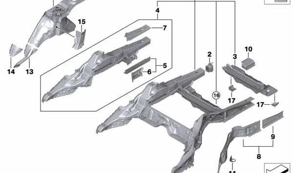 Paso de rueda trasero mitad interna izquierda para BMW F90, G30 (OEM 41007431591). Original BMW.