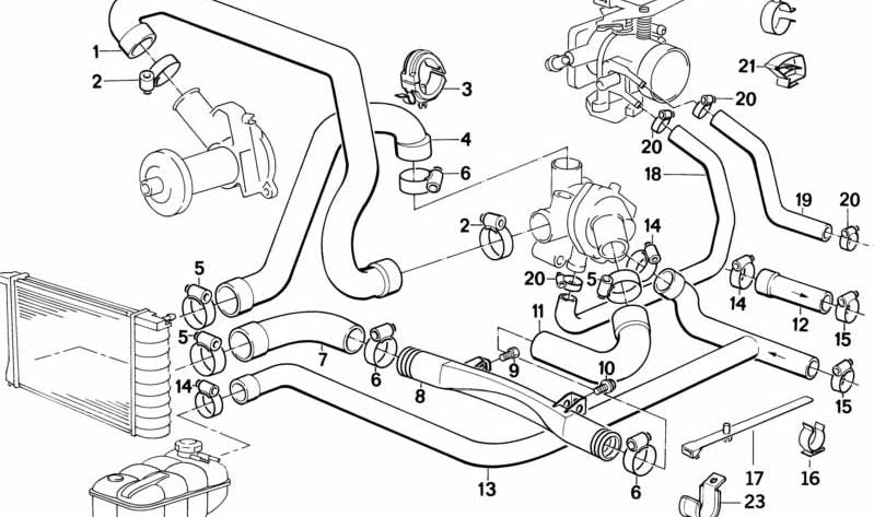 Water hose for BMW E30, E34 (OEM 11531718982). Original BMW.