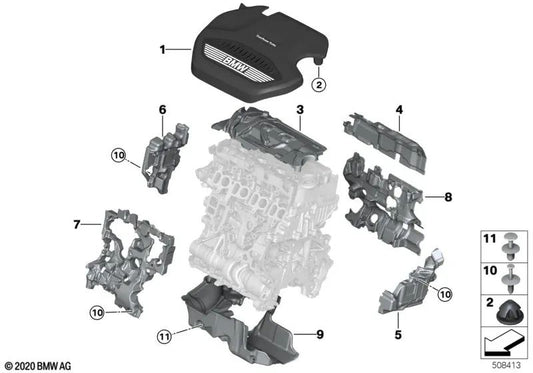 Cubierta Acústica derecha para BMW F40, F44, F45N, F46N, F48N, F39 (OEM 11149887703). Original BMW