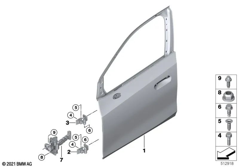 Limitador de puerta delantero para BMW U06 (OEM 51227932417). Original BMW