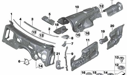 Aislante acústico pilar A izquierdo para BMW F06, F12, F13, F01N, F02N (OEM 51487225657). Original BMW