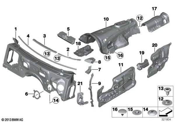 Sujeción aislamiento acústico del cortafuegos para BMW Serie 6 F06, F12, F13 (OEM 51487225297). Original BMW