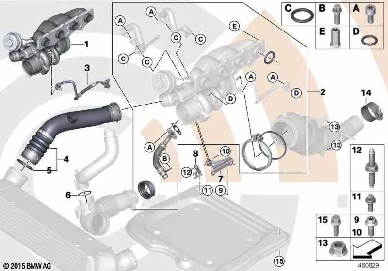 Conducto de aceite de avance para BMW F20, F21, F22, F23, F30, F31, F34, F35, F32, F33, F36, F10, F11, F18, E84, F25, F26, F15, F16, E89 (OEM 11428678840). Original BMW