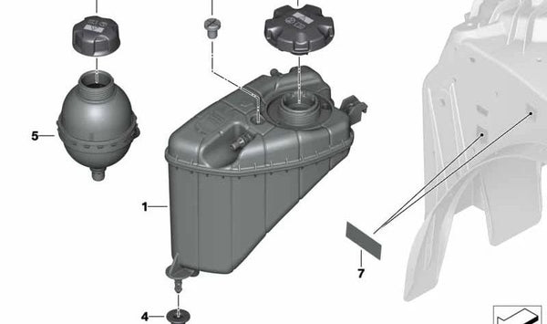 Depósito de compensación para BMW Serie 5 G30, G31, Serie 6 G32, Serie 7 G11, G12, Serie 8 G14, G15 (OEM 17138610654). Original BMW