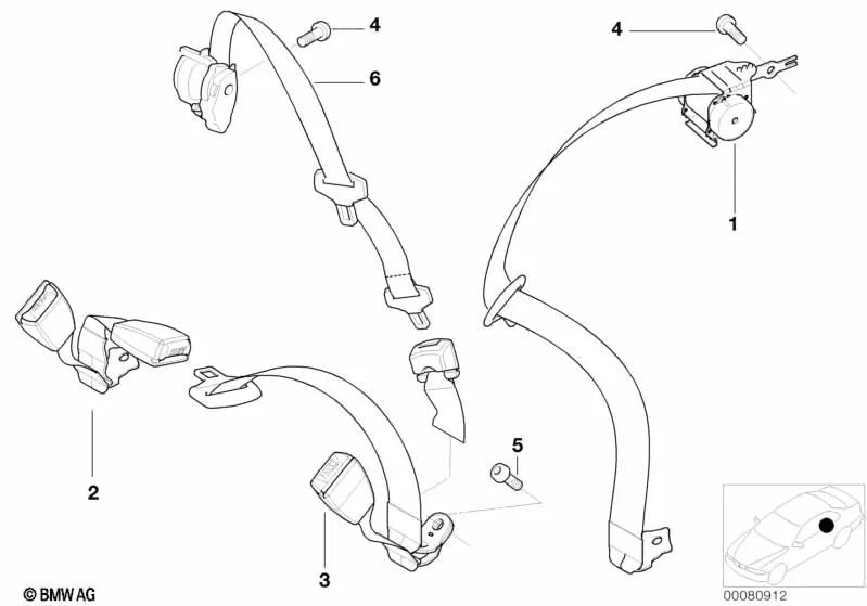 Unterer Riemen hinten links für BMW E46 (OEM 72118242767). Original BMW.