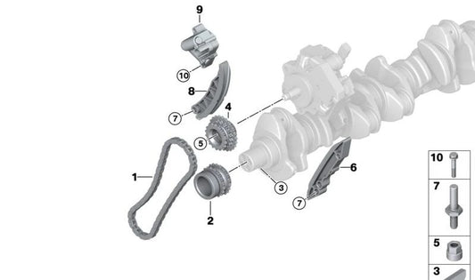 Engranaje de cadena de la bomba de alta presión para BMW Serie 7 E65, E66 (OEM 13527795471). Original BMW