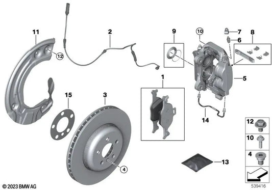 Carcasa de pinza de freno derecha para BMW G42, G20, G21, G22, G23, G26, G30, G31, G32, G11, G01, G02, G05, G18, G06 (OEM 34116883484). Original BMW