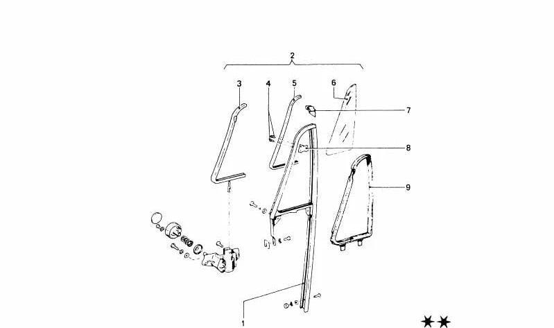 Ventana abatible verde izquierda OEM 51321814527 para BMW E30. Original BMW.