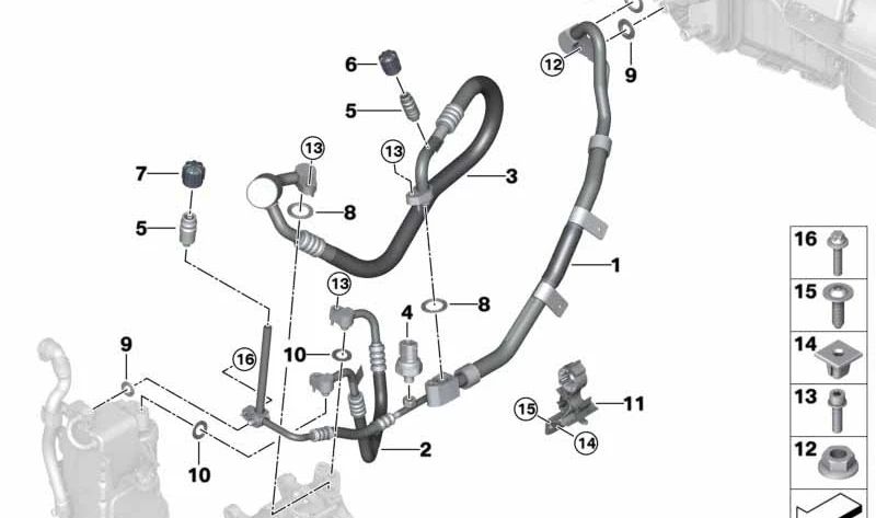 Tubería de refrigerante de doble tubo para BMW X5 G05, G06, X6 G07 (OEM 64539496580). Original BMW