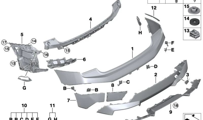 Rear Left Bumper Bracket OEM 51128737049 for BMW i20 (All Models Supported). Original BMW.