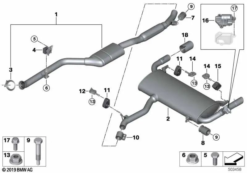 Front silencer for BMW G01, G01N (OEM 18308693974). Original BMW