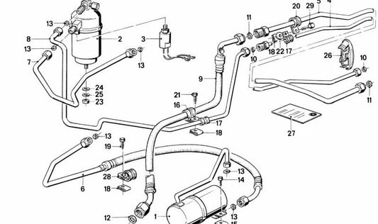 Tubo compresor a condensador OEM 64531373408 para BMW {E24, E28, E30, E34}. Original BMW.