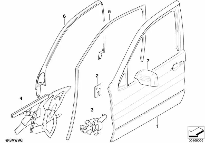 Freno de puerta delantero para BMW X5 E53 (OEM 51217168775). Original BMW.