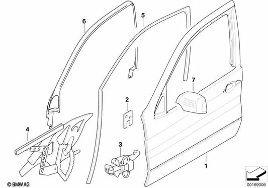 Freno de puerta delantero para BMW X5 E53 (OEM 51217168775). Original BMW.